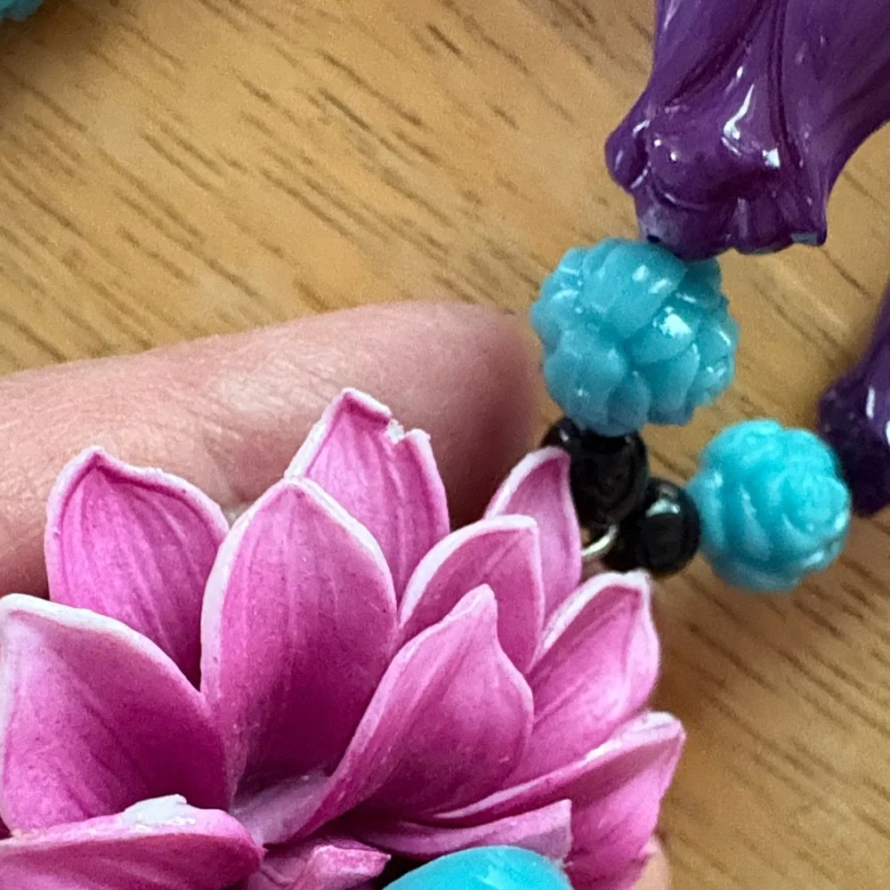 Tarina Tarantino Purple and Blue Floral Skull Necklace - Picture 6 of 7